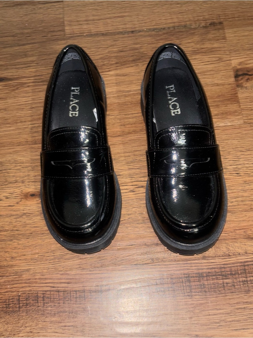 Place Shiny Black Patent Leather Penny Loafers